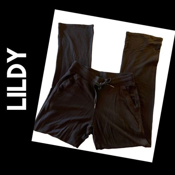 Lildy Women's Lounge Pants Flared Pull On Stretchy Pockets Casual Black Size S-M - Picture 1 of 9